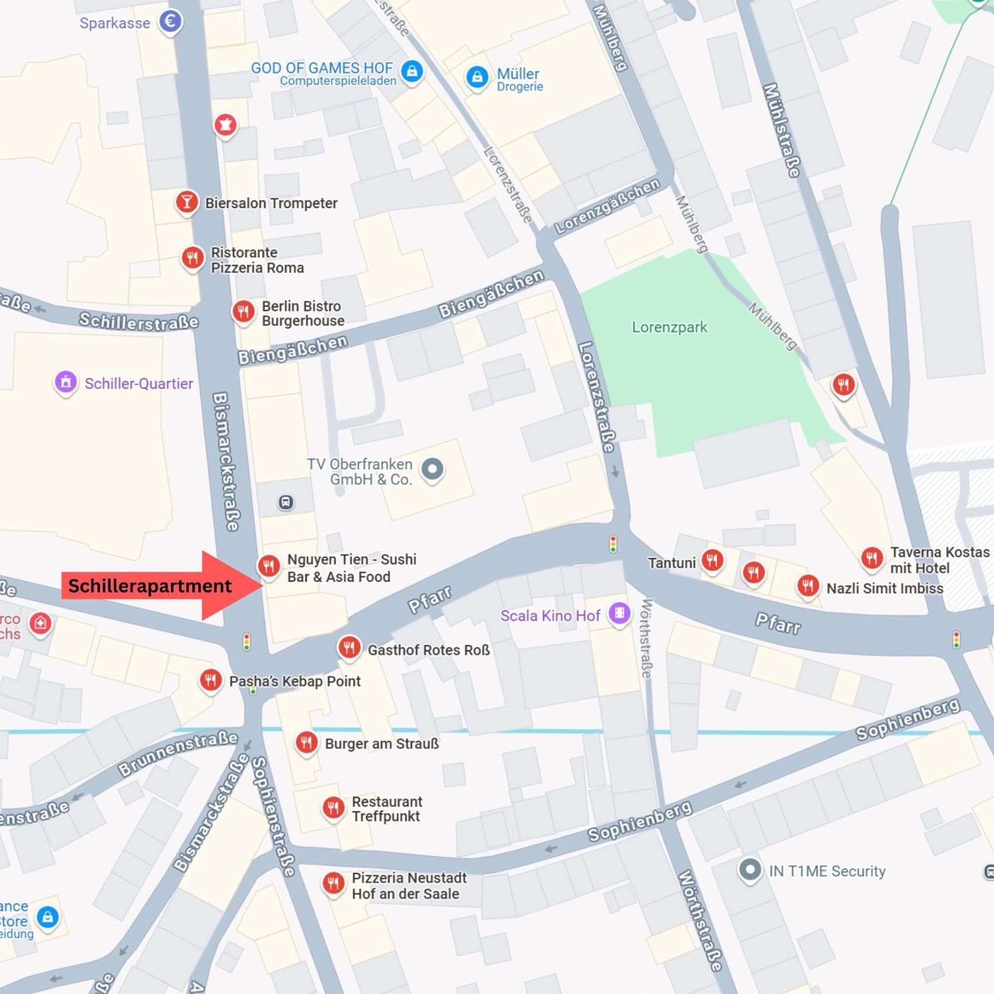 Schillerapartment Hof, Kueche, 24H Digital-Checkin, Parkplatz, Wlan250Mbit Hof  Exteriör bild
